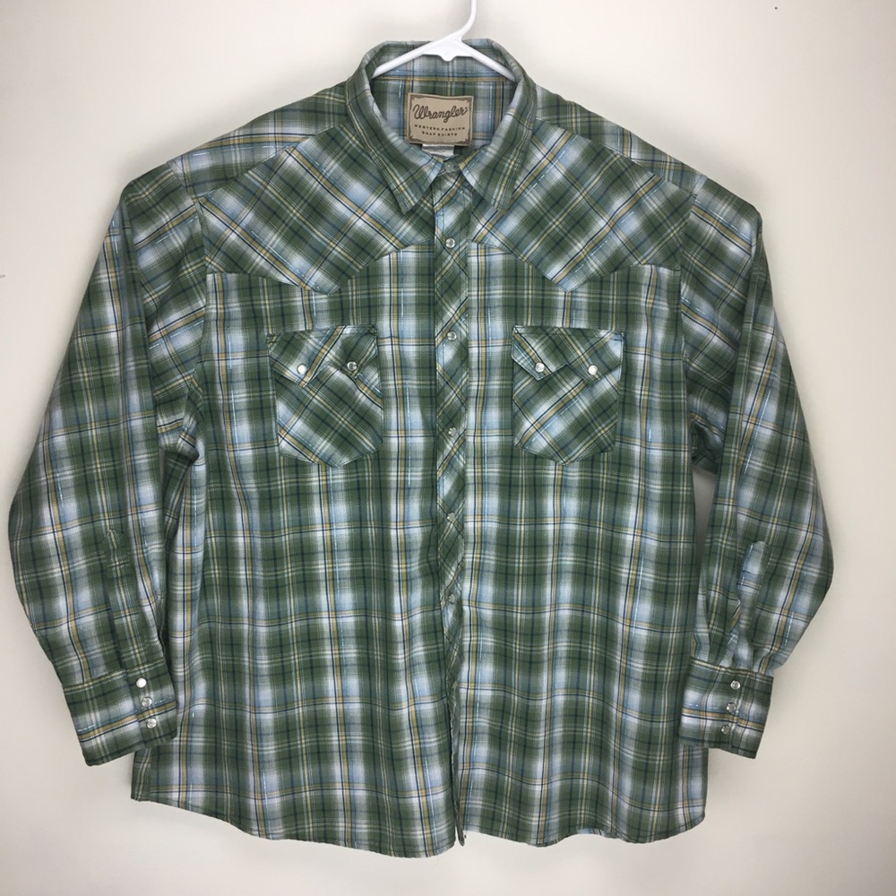 Wrangler mens long sleeve Western pearl snap button up cowboy shirt 2XL